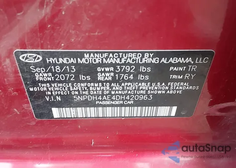 2013 Hyundai Elantra Limited from USA, damaged, VIN 5NPDH4AE4DH420963